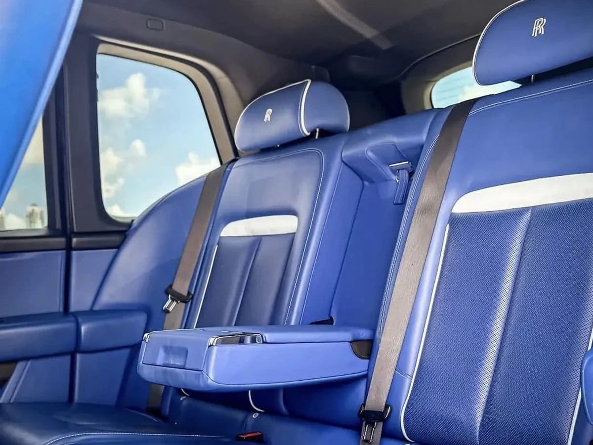 Blue Rolls-Royce rear passenger seats