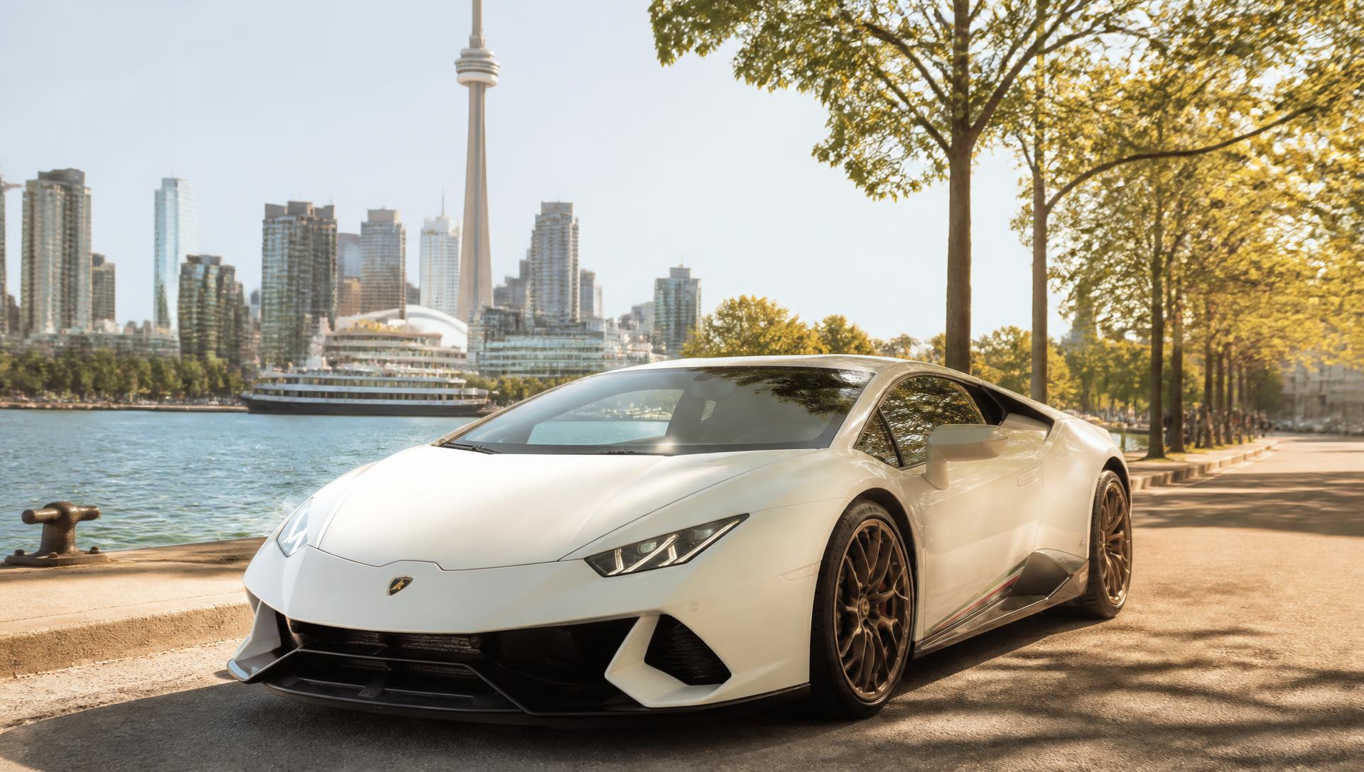 White Lamborghini Huracán on the Toronto waterfront